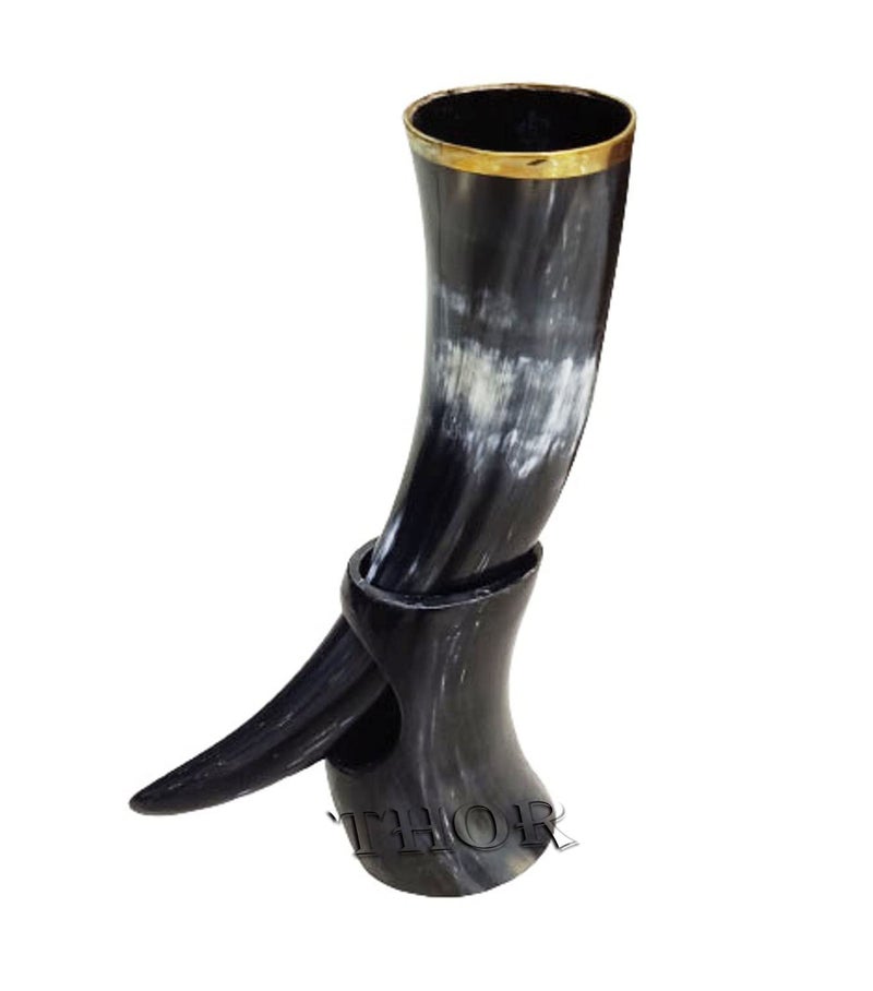 THOR INSTRUMENTS Viking Cup Drinking Horn Tankard Authentic Medieval Inspired drinking horn with stand Rustic Vintage Home Decor Gifts - Image 1